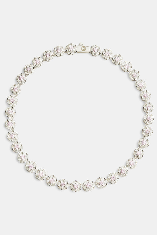 9mm Iced CZ Clear Flower Tennis Necklace