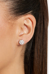 9mm Iced CZ Flower Clear Stud Earrings