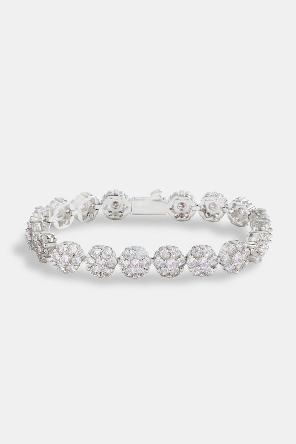 9mm Iced CZ Clear Flower Tennis Bracelet