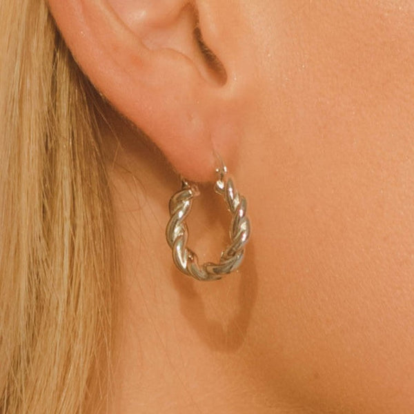 Twisted Hoop Earrings - White Gold