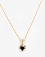 Heart Shape Black Stone Bezel Necklace - Gold