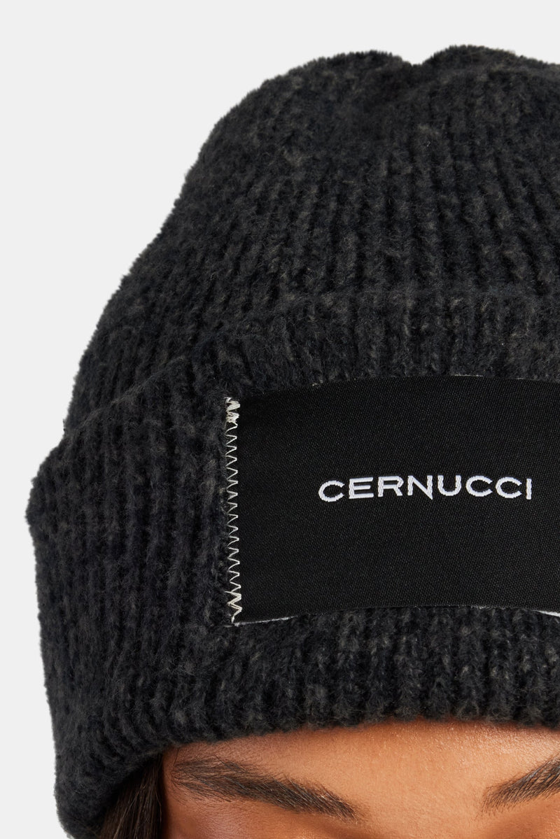 Cernucci Woven Label Beanie - Black