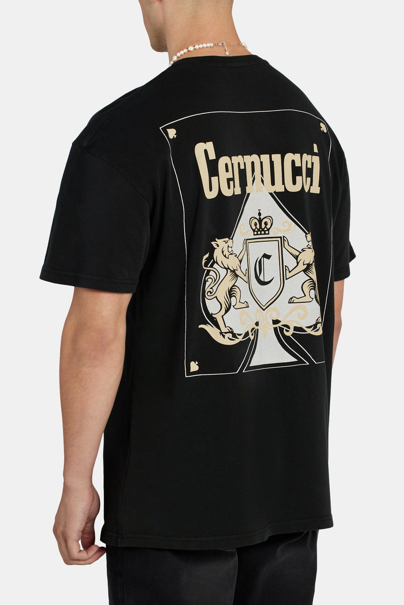 Washed Cernucci Spade Playing Card Oversized T-Shirt - Black