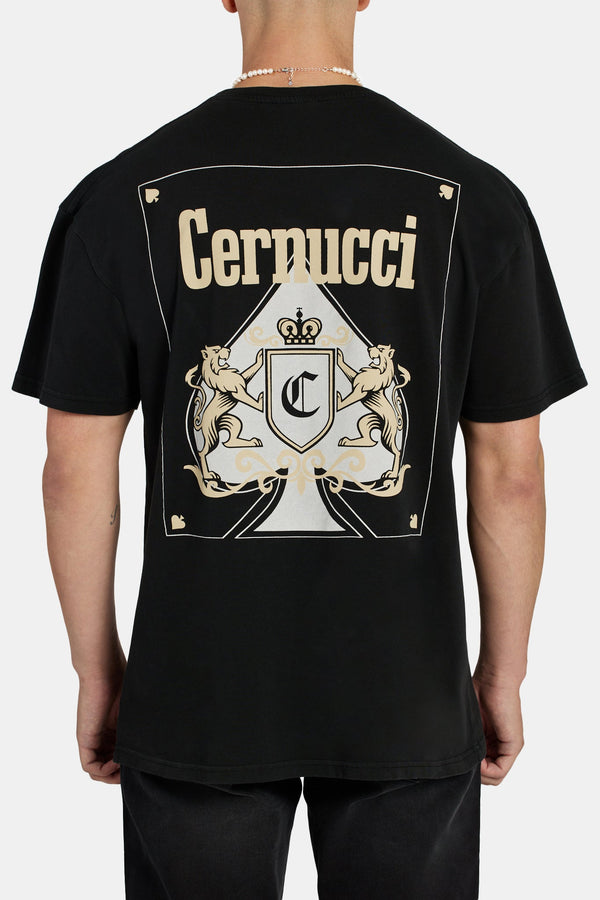 Washed Cernucci Spade Playing Card T-Shirt - Black