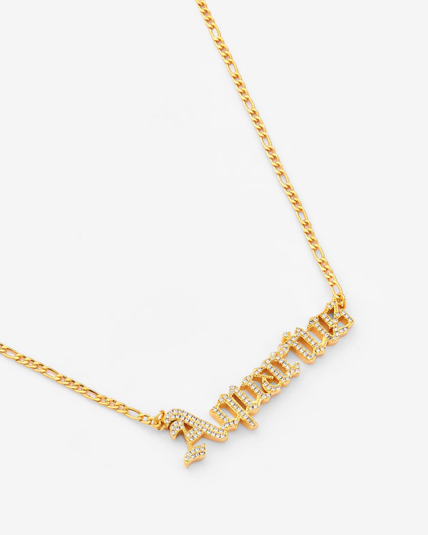 Iced Aquarius Zodiac Necklace - Gold