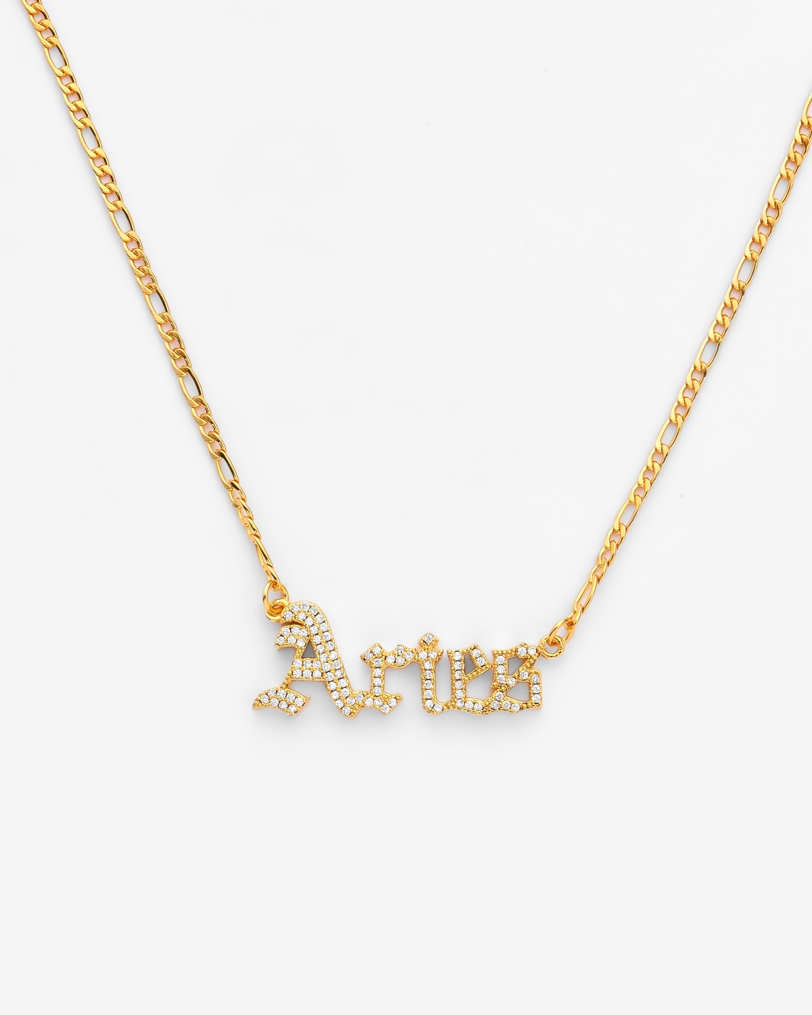 Iced Aries Zodiac Necklace - Gold - 3mm
