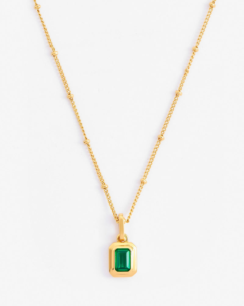 Green Baguette Bezel Set Necklace - Gold