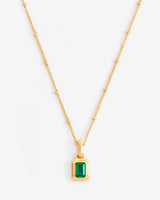 Green Baguette Bezel Set Necklace - Gold