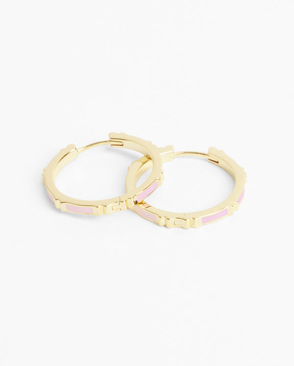 Baby Pink Enamel Hoop Earrings - Gold