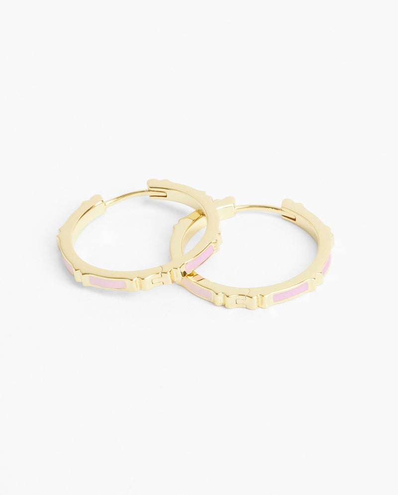 Baby Pink Enamel Hoop Earrings - Gold