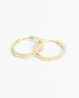 Baby Pink Enamel Hoop Earrings - Gold