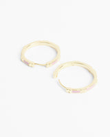 Baby Pink Enamel Hoop Earrings - Gold
