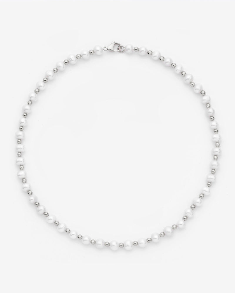 Beaded Freshwater Pearl Necklace - White Gold