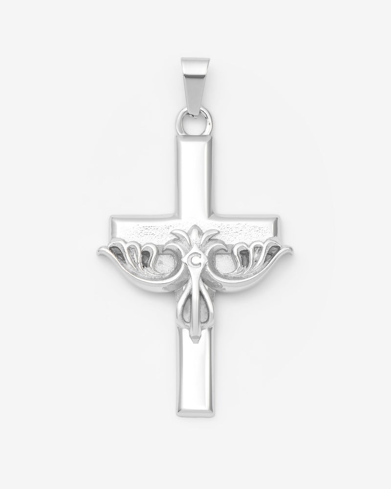 Baroque Cross Pendant - White Gold