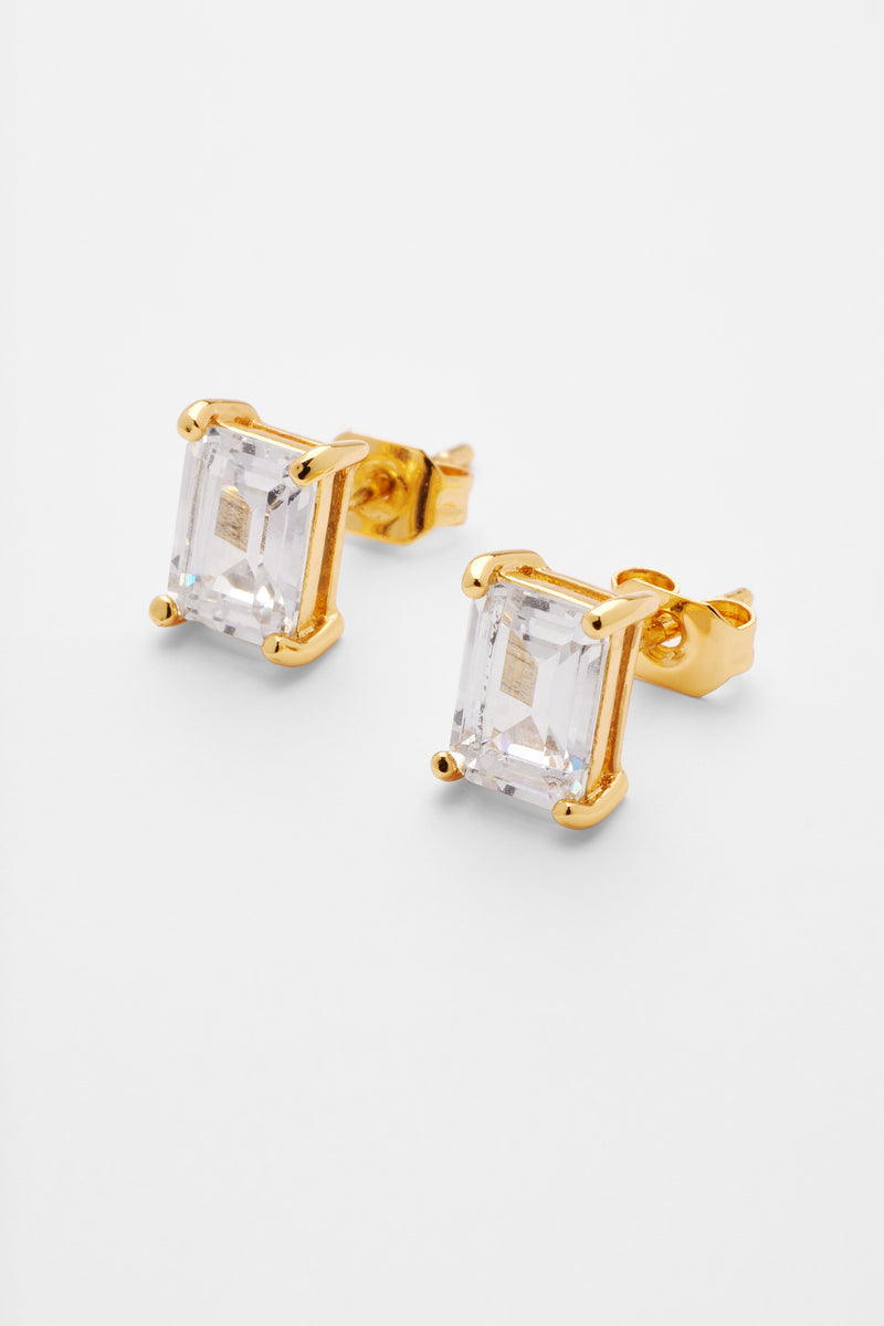 Baguette Stone Stud Earrings - Gold