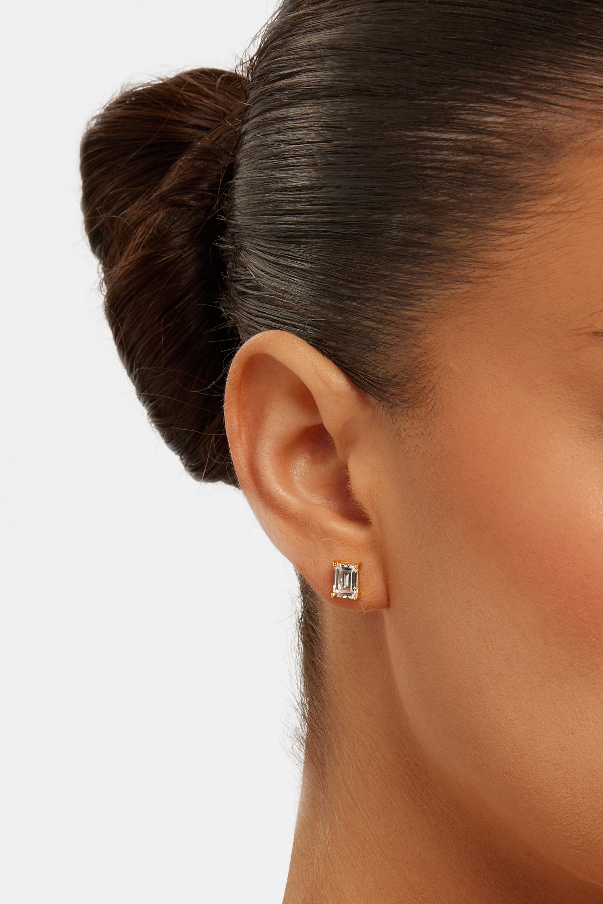 Baguette Stone Stud Earrings - Gold - 6mm