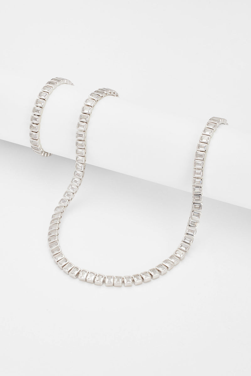 Bezel Tennis Chain + Bracelet Bundle - White Gold