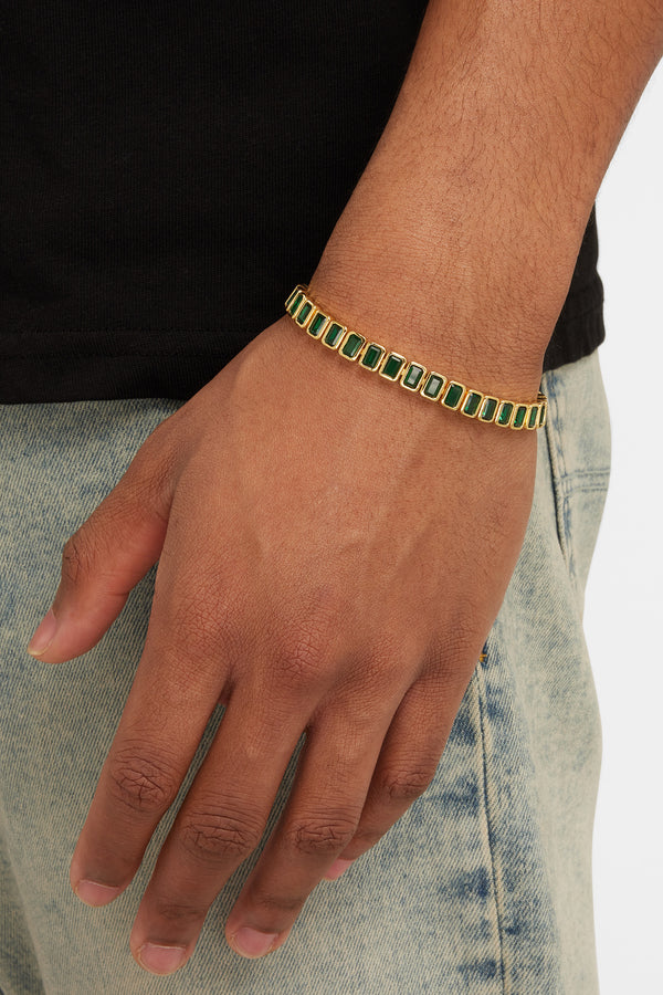 Green Bezel Tennis Bracelet - Gold