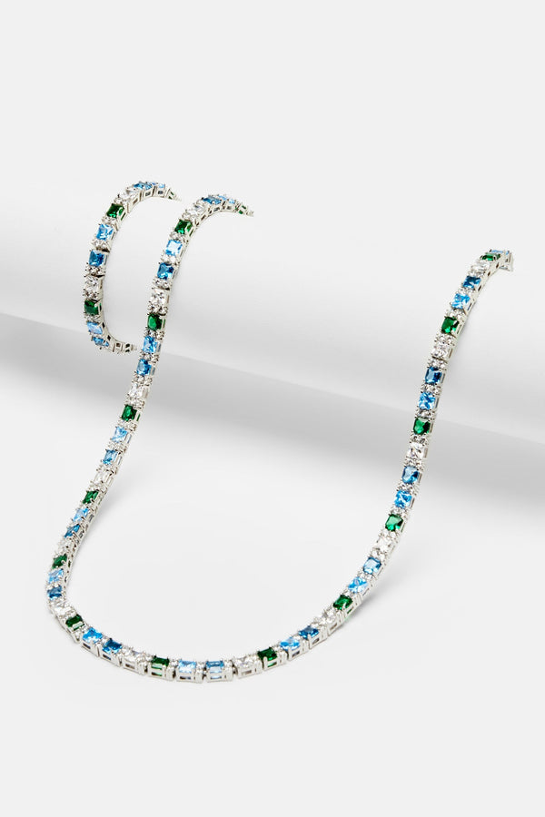 Blue & Green Baguette Tennis Chain + Bracelet Bundle