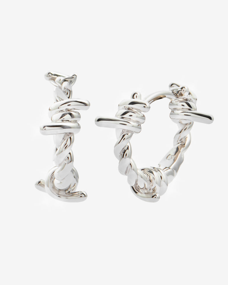 Barbed Wire Huggie Earrings - White Gold