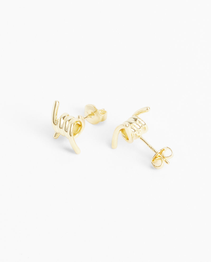 Barbed Wire Stud Earrings - Gold