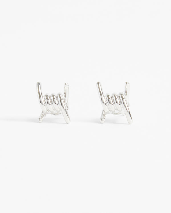 Barbed Wire Stud Earrings - White Gold