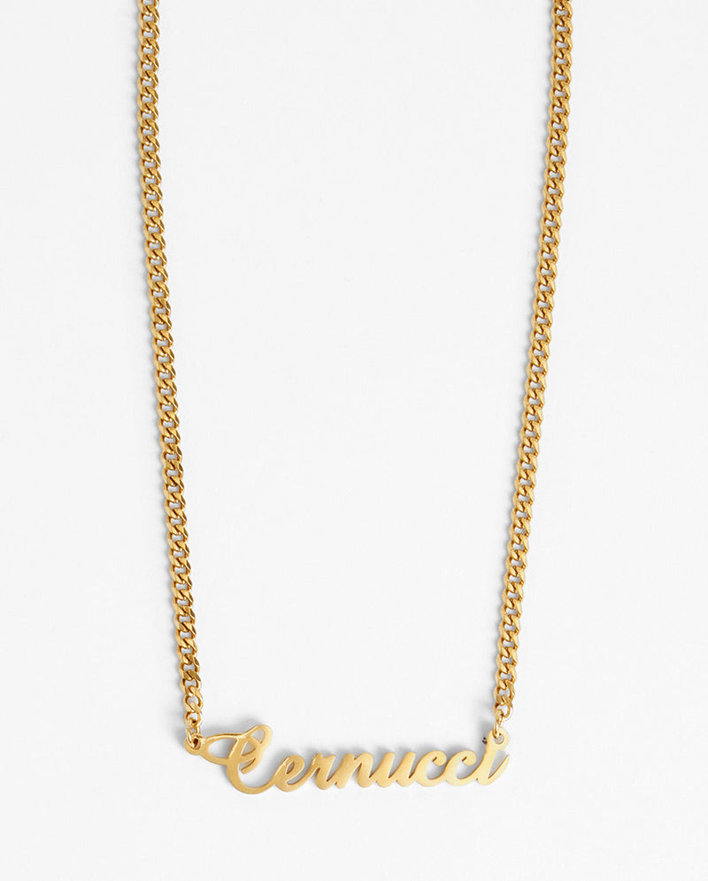 Cernucci Cursive Font Necklace - Gold