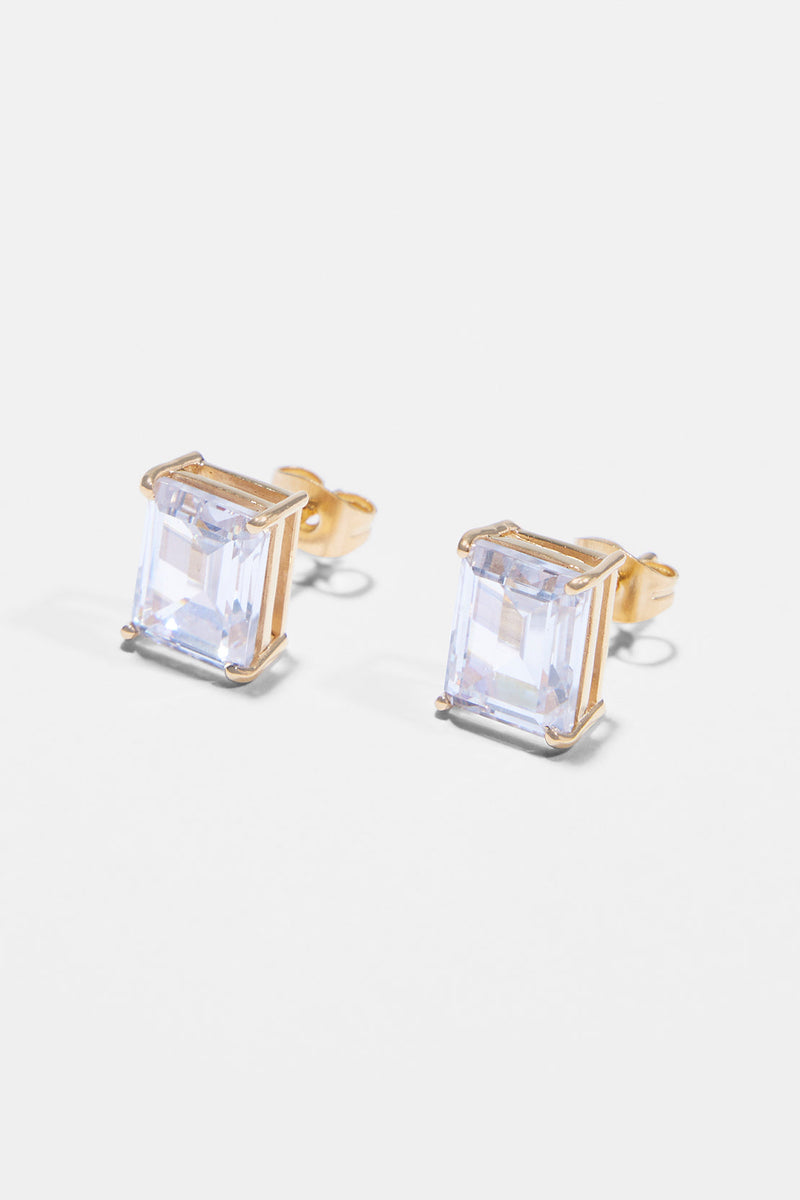 Clear Baguette Stud Earrings - Gold