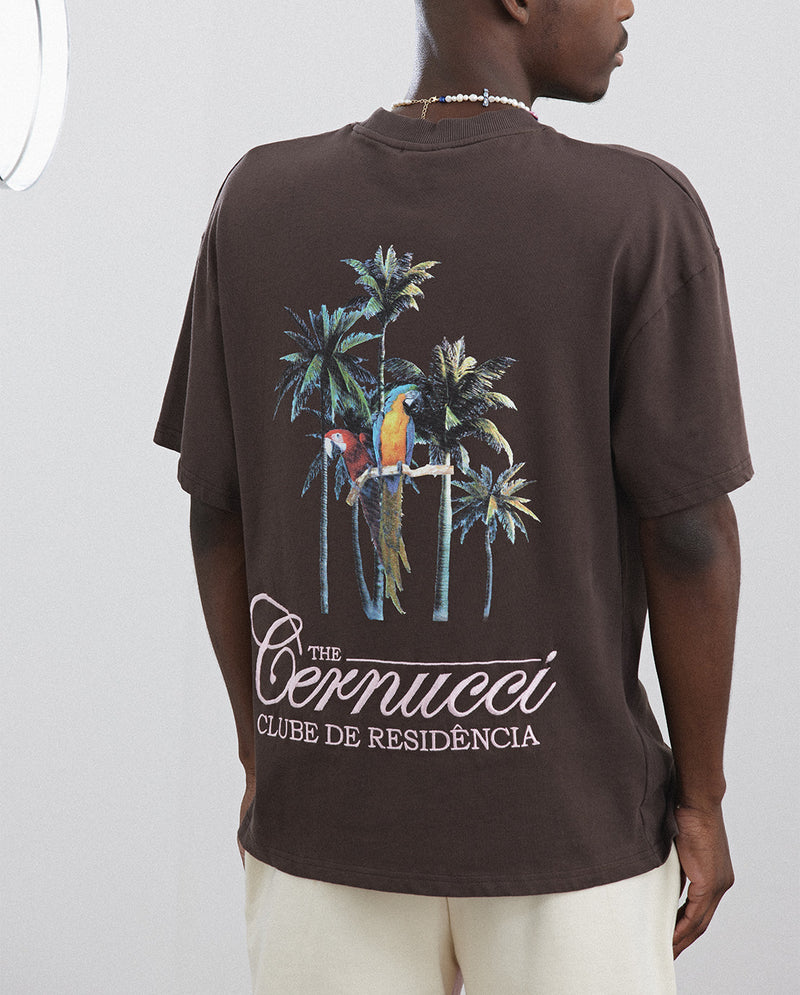 Palm Print T-Shirt - Chocolate