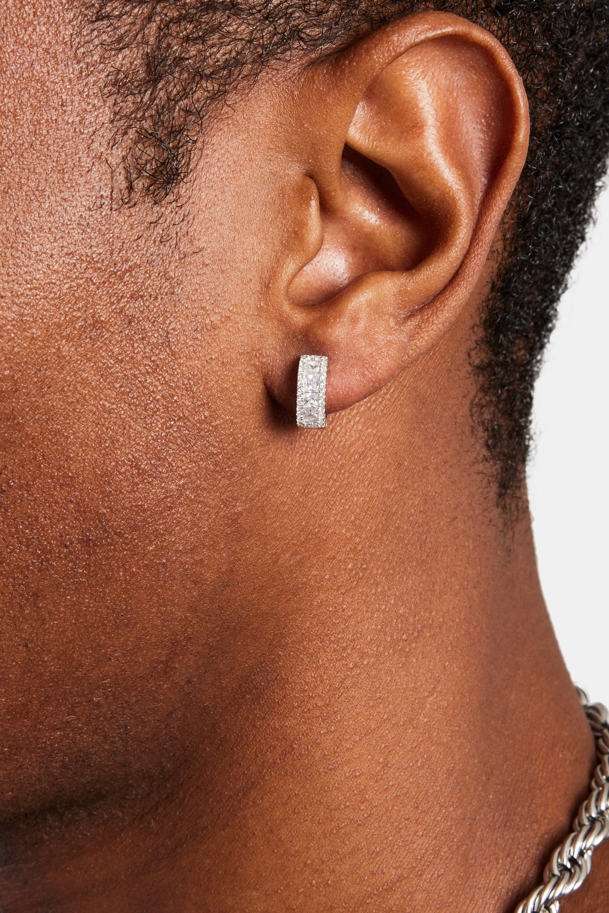 925 Clear CZ Baguette Hoop Earrings White Mens Earrings Shop