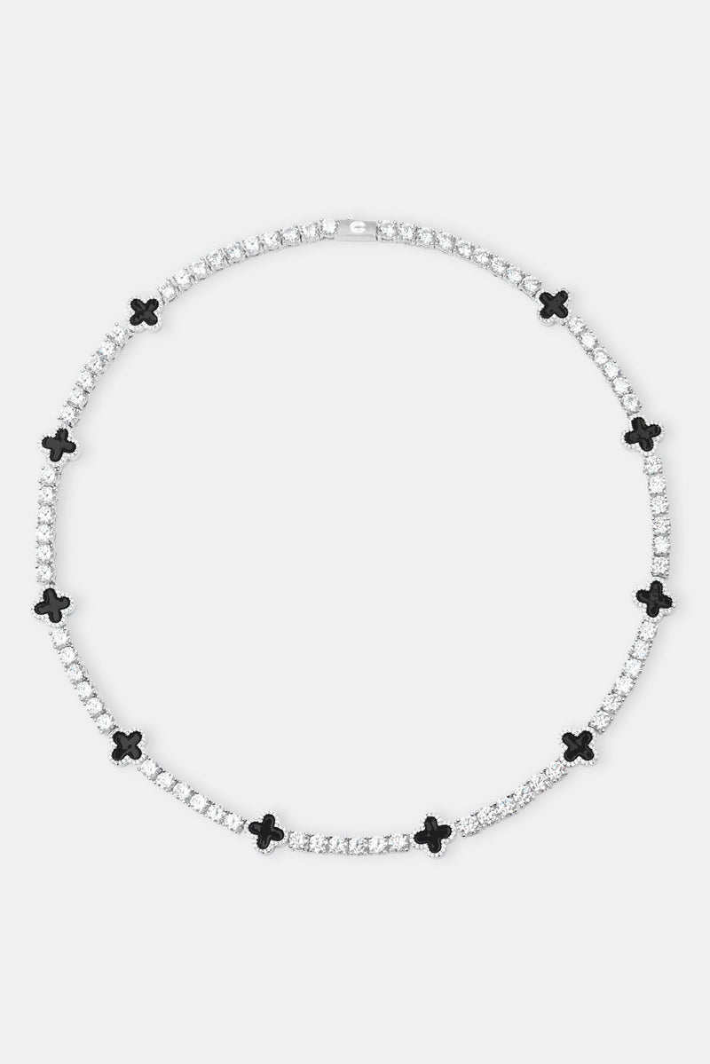 Black Motif Tennis Chain - White 5mm