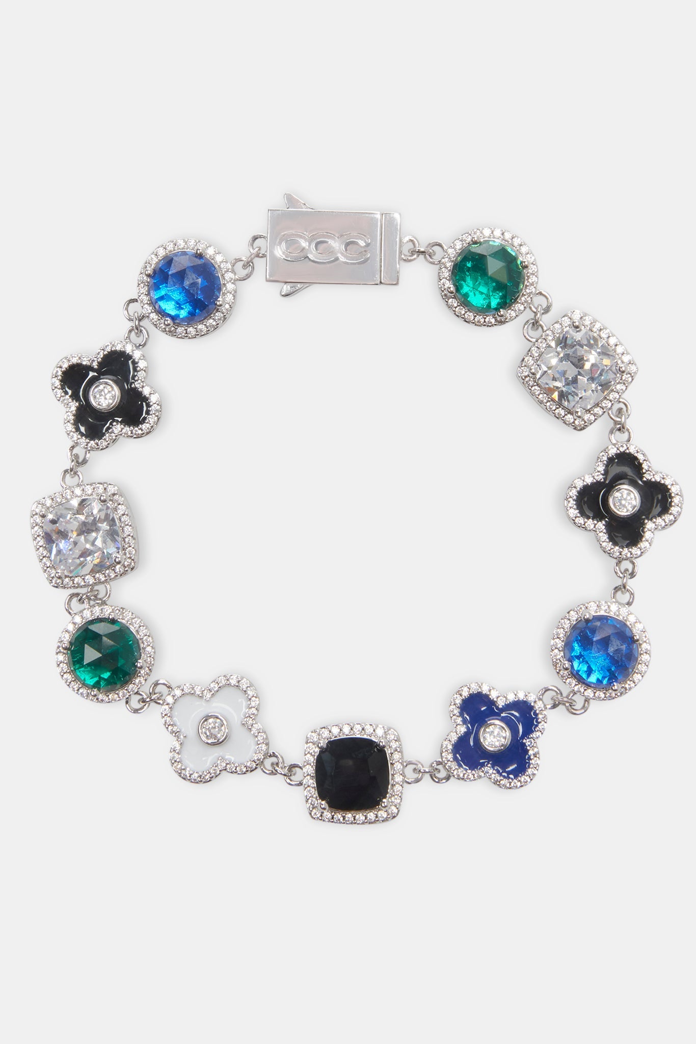 Blue Multi Gem + Motif Chain & Bracelet - White - 10mm