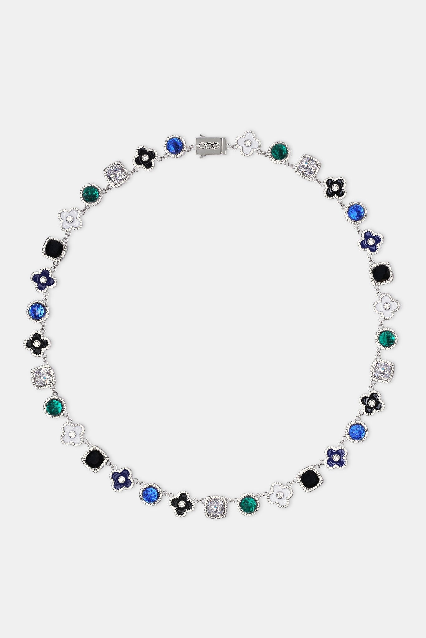 Blue Multi Gem & Motif Chain - White - 10mm