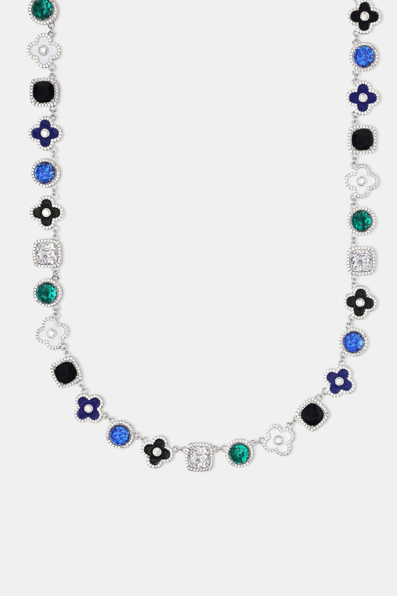 Blue Multi Gem & Motif Chain - White