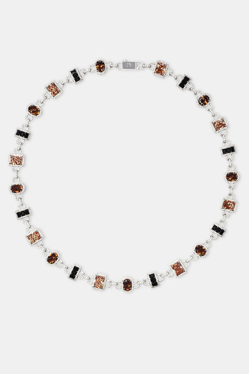 Iced Chocolate Mixed Shape Gemstone Chain - White