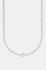 Iced Pink Motif Charm Tennis Chain - White 5mm