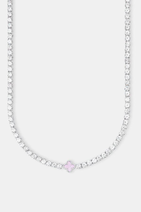 Iced Pink Motif Charm Tennis Chain - White 5mm