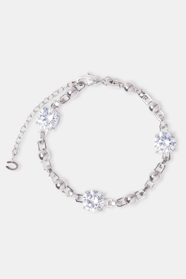 Iced Gem & Ball Mix Chain Bracelet - White