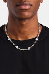 Iced CZ Gem & Ball Chain Mix Chain - White