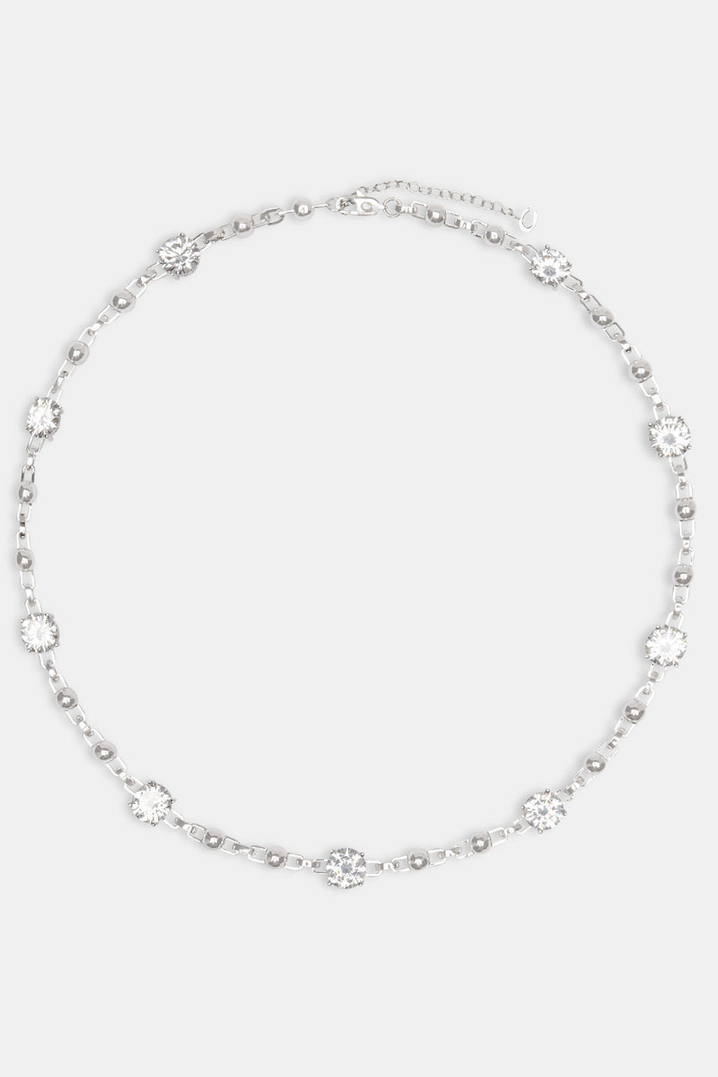 Iced CZ Gem & Ball Chain Mix Chain - White