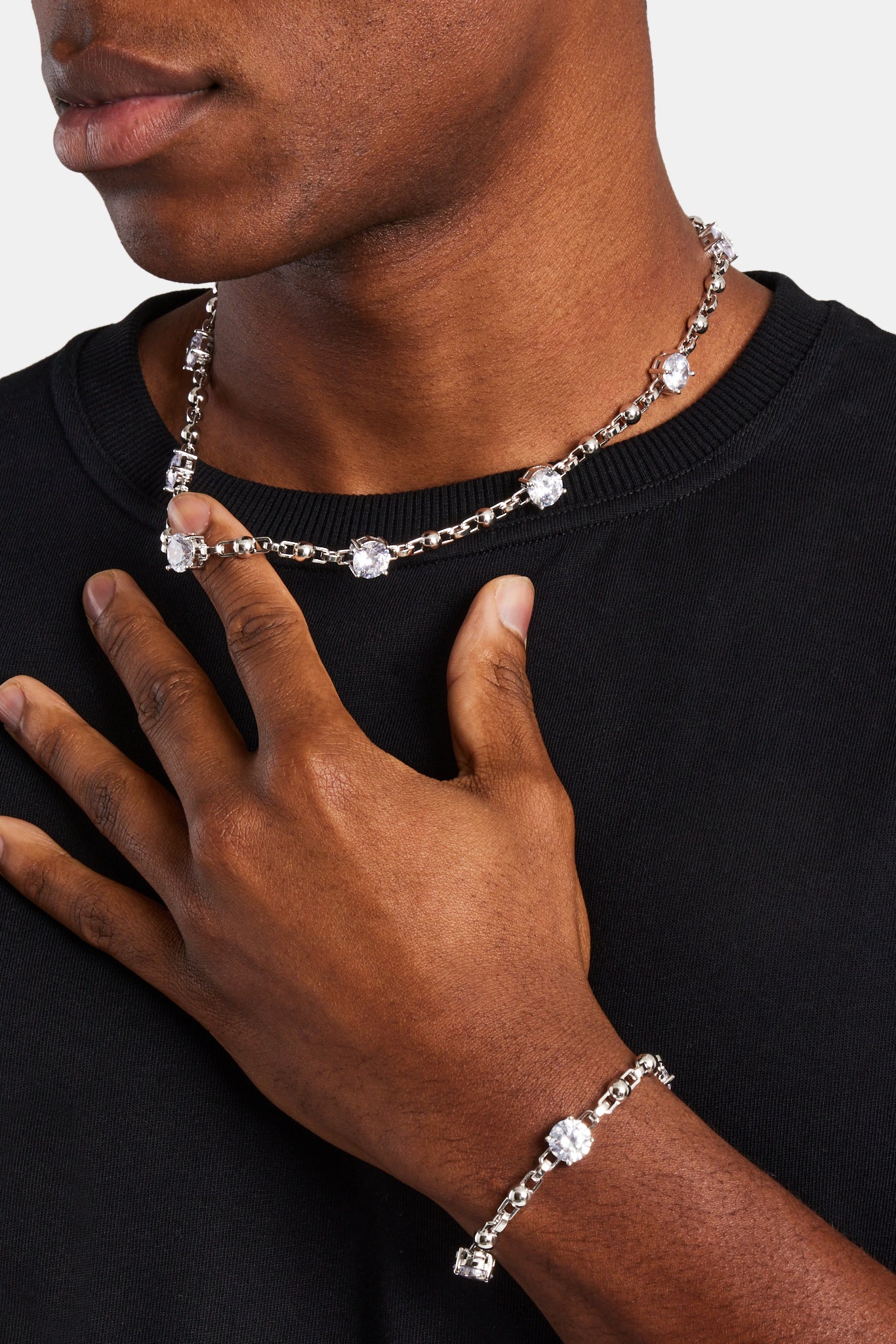 Iced CZ Gem & Ball Chain Mix Chain - White - 8mm