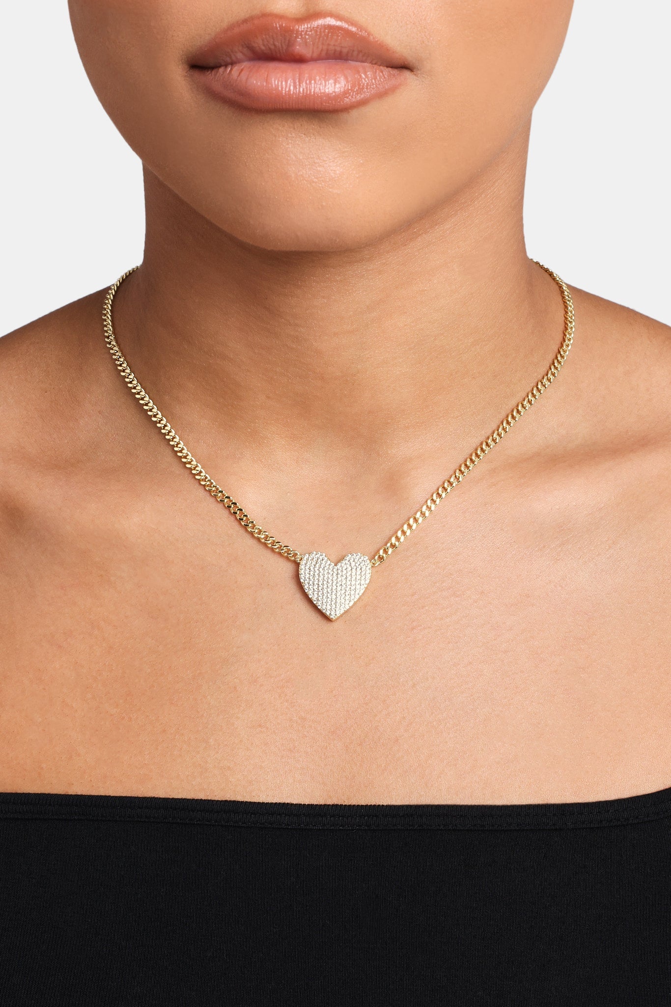 Iced Heart Necklace - Gold - 20mm