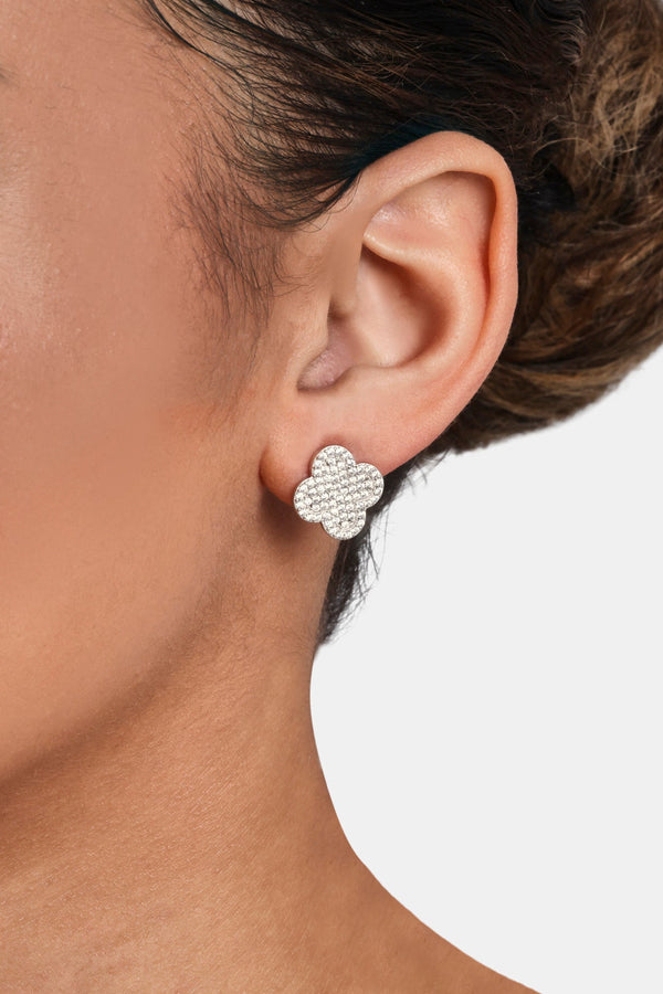 Womens Iced Motif Stud Earrings - White