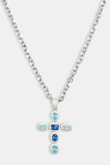 Iced Blue Cross Necklace - White