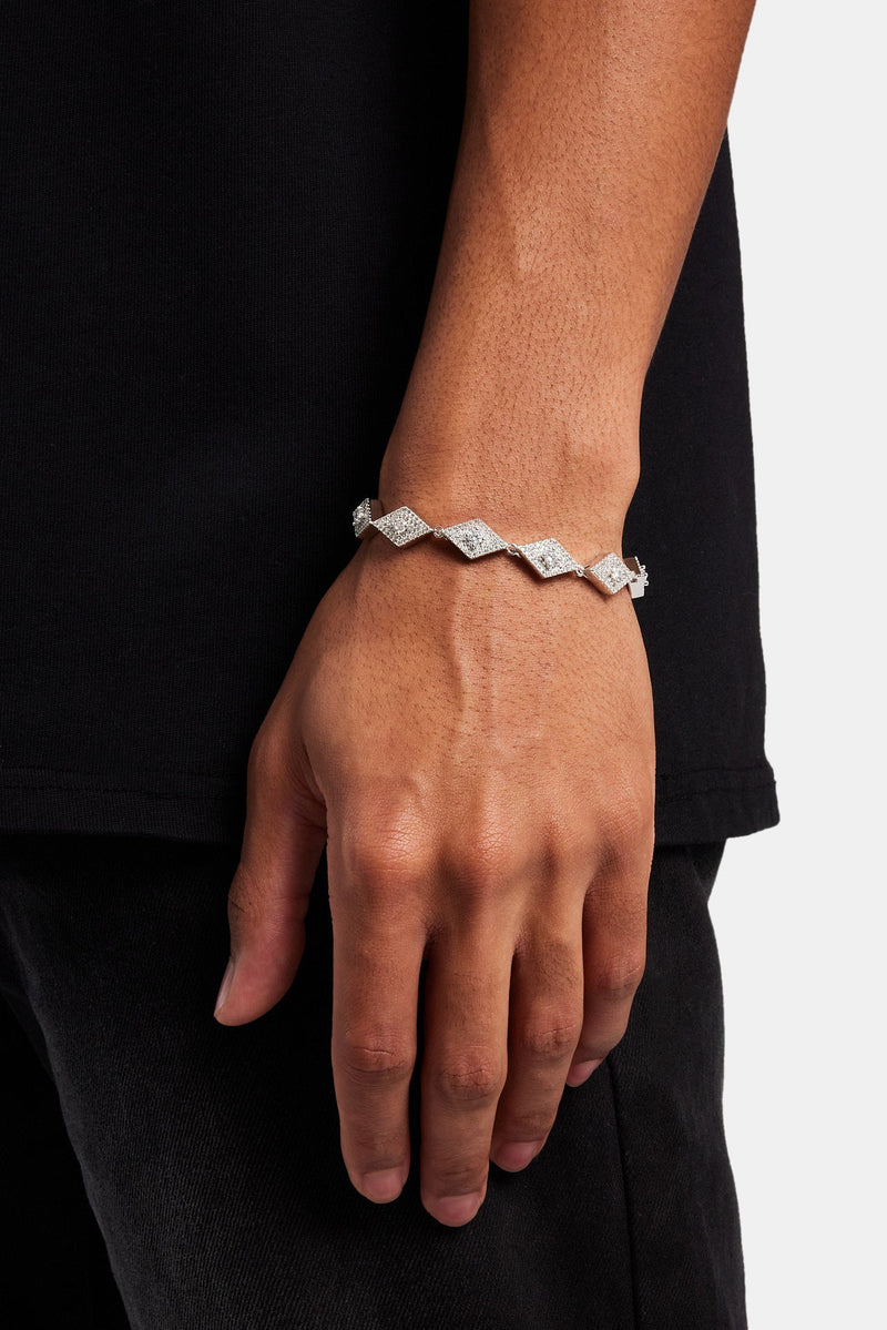 Iced Rhombus Tennis Bracelet - White 10mm