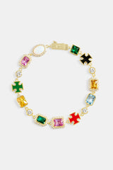Multi Gemstone Motif Necklace & Bracelet - Gold