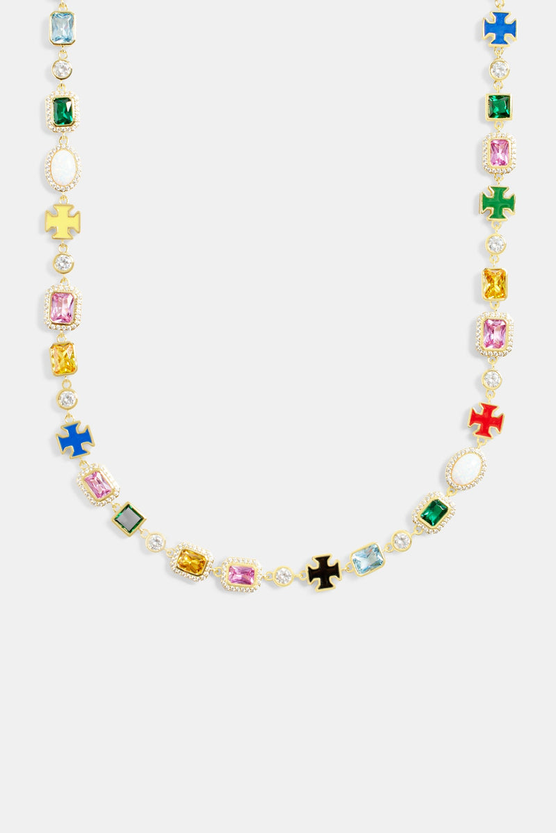 Multi Gemstone Motif Necklace - Gold