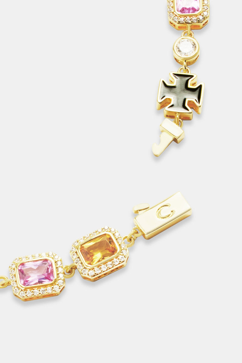 Multi Gemstone Motif Necklace & Bracelet - Gold