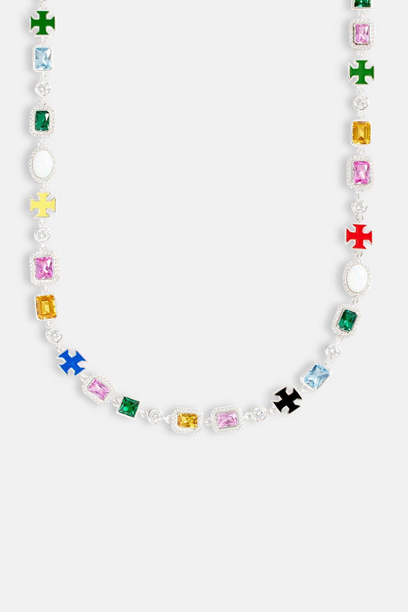 Multi Gemstone Motif Necklace & Bracelet  - White - 10mm