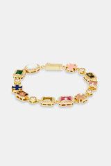 Pink & Green Multi Gem Stone Motif Bracelet - Gold